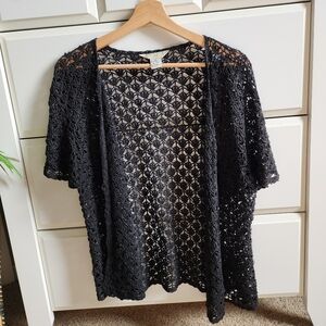 Black crochet short sleeve button up